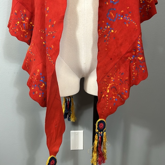 Vintage western red suede leather hand painted shawl rare large - Picture 16 of 17